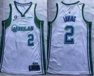 Mens Dallas Mavericks #2 Kyrie Irving White With 6 Patch Nike 2022 City Edition Swingman Stitched Jersey->dallas mavericks->NBA Jersey
